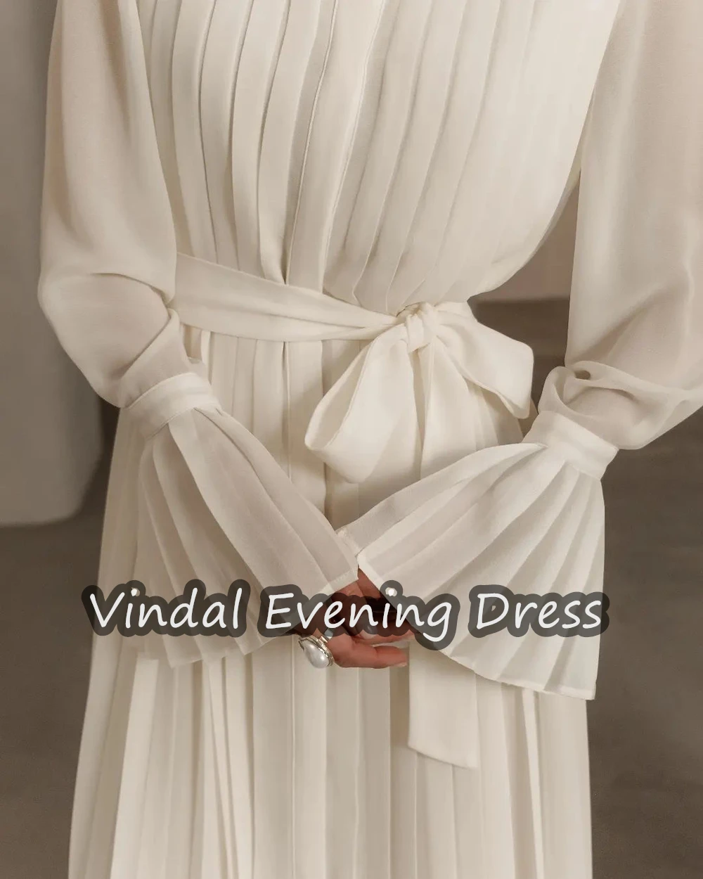 Vestido de noite com decote colher linha A para mulheres, chiffon elegante, sutiã embutido, Arábia Saudita, mangas compridas, comprimento chá, vintage, 2024