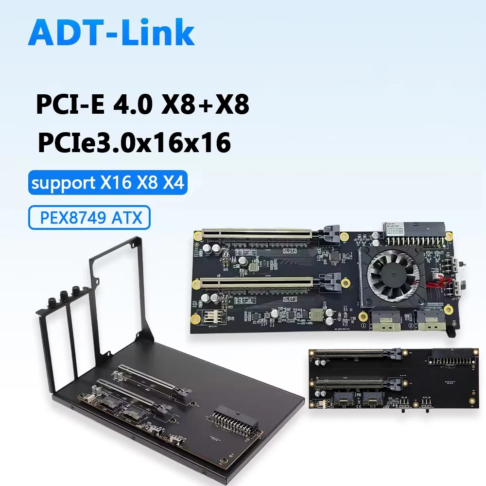 Dual Slot Graphics Card GPU Holder Straight Through 4.0 X8 Bottom Plate Expansion Card PEX8749 PCIe 3.0 X16 SlimSAS ATX