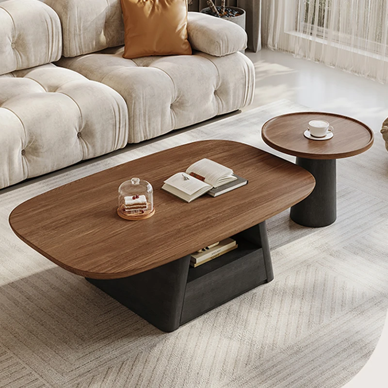 

Storage Nordic Coffee Table Luxury Tray Clear Floor Living Room Side Table Wood Balcony Modern Mesa Centro Salon Furniture