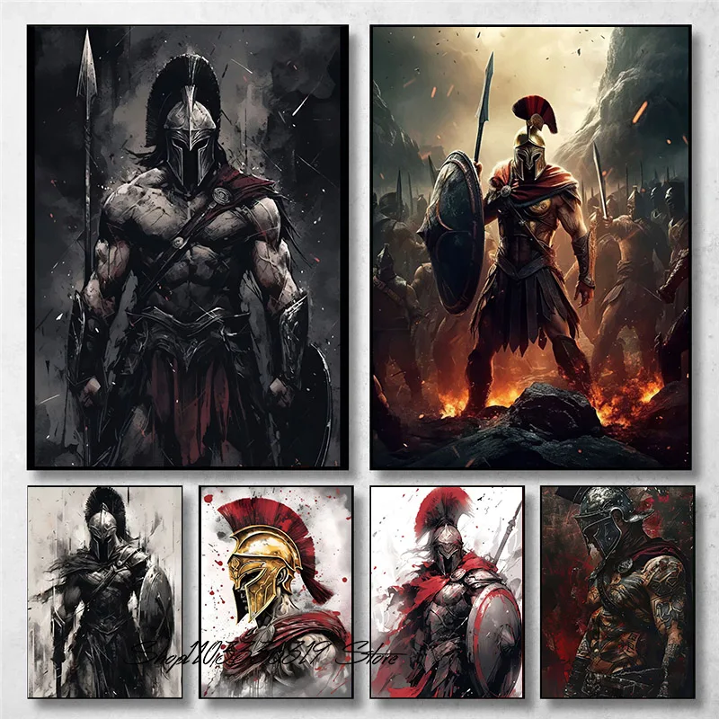 Retro Warriors with A Sword Soldier Spartan Samurai Japan Art Poster Canvas Painting Wall Prints Picture Living Room Home Decor