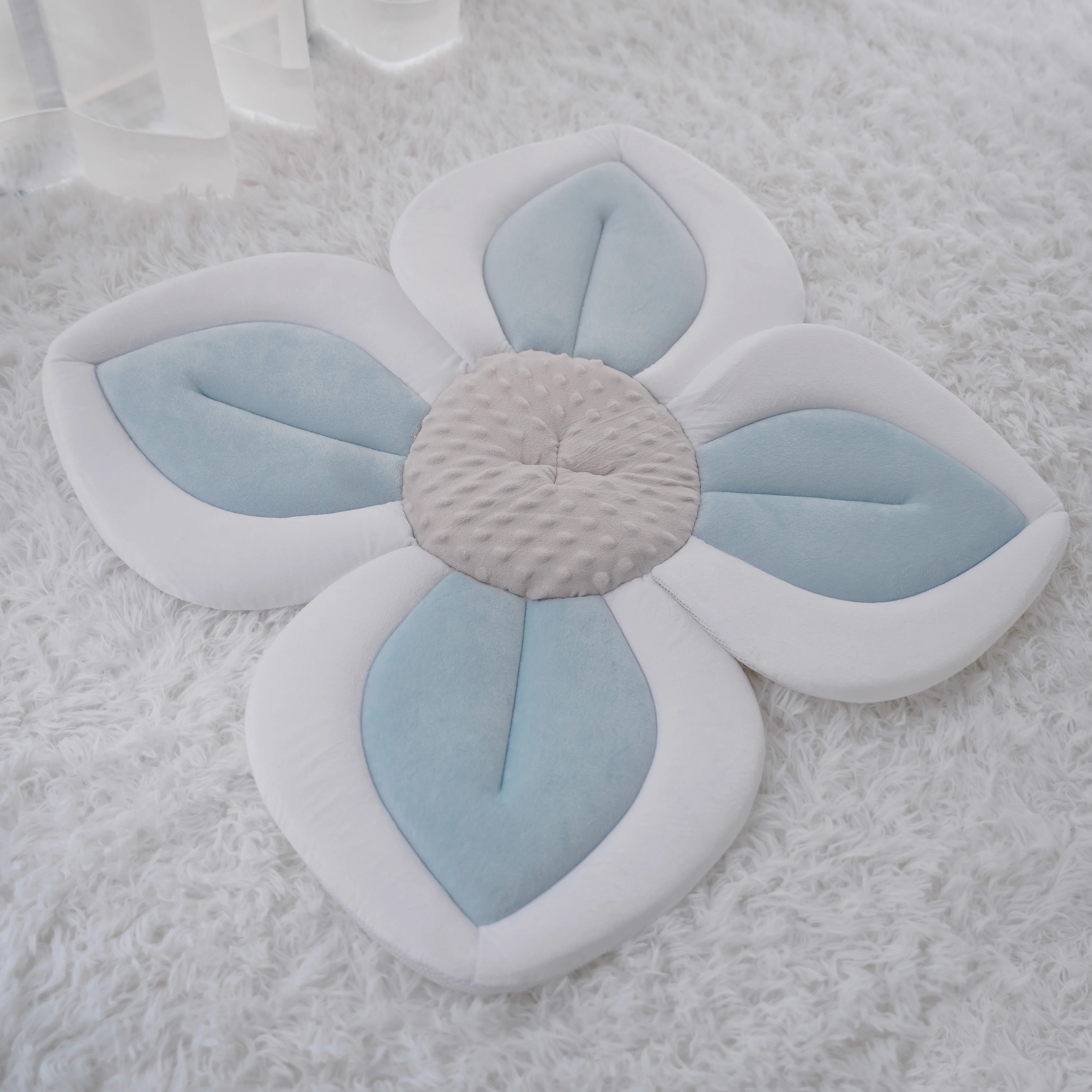 Color-blocking Baby Bath Mat, Reclining and Foldable Newborn Creative Flower Bath Mat, Baby Bath Lotus Safety Cushion