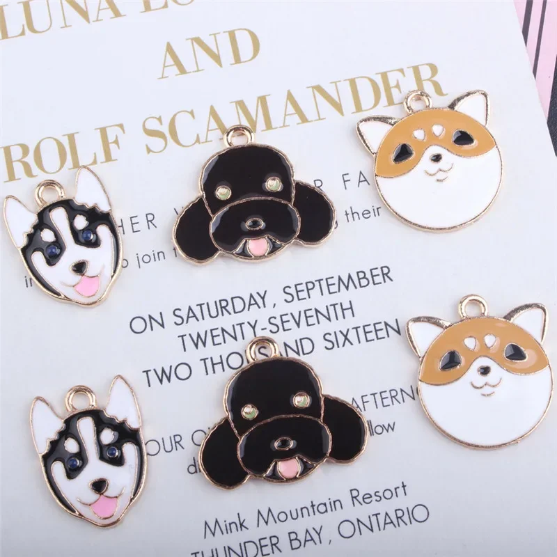 10pcs Shiba Inu Enamel Charms Black Round Face Dog  Pendants Floatings DIY Jewelry Making Handmade Craft Dropshipping