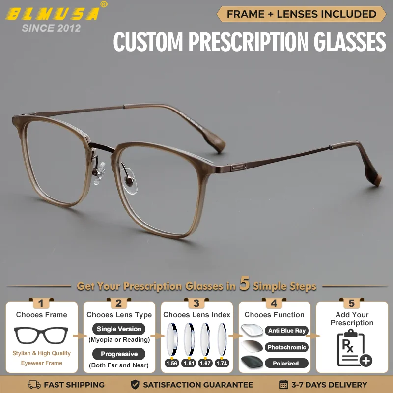 BLMUSA Nouvelles lunettes de vue classiques pour hommes, anti-lumière bleue, à monture carrée personnalisée, progressives et photochromiques