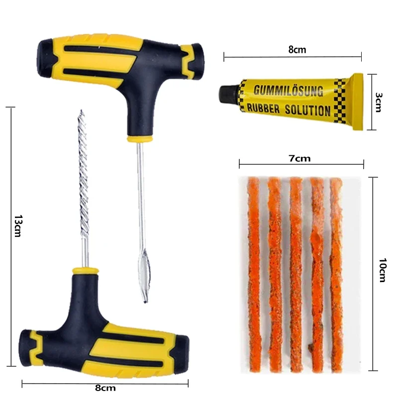 Car, Motorcycle, Bike Tire Repair Tools Kit. Tire Quick Repairing Set. Tyre Puncture Repairing Tool with Repair Rubber Strips.