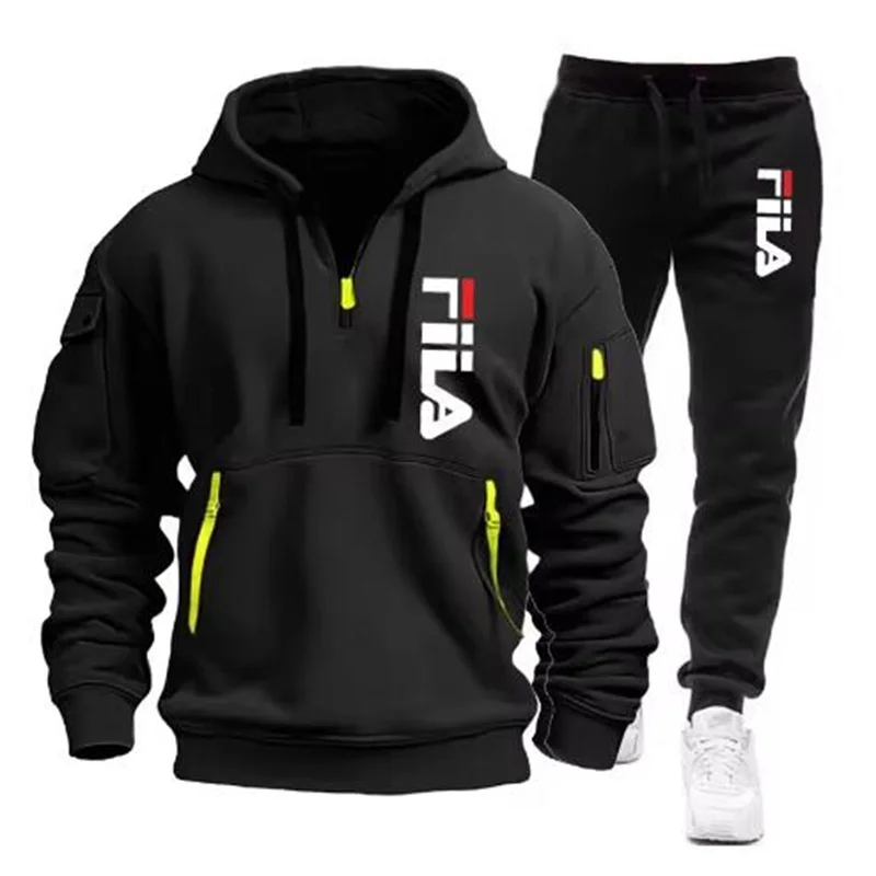 

Fall/Winter Men's Hooded Sweatshirt + Pants Set, Men's Sporty Casual Set