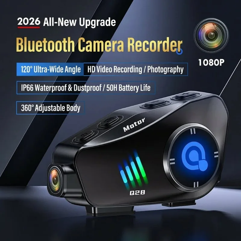 Q28 Motorcycle Helmet Bluetooth Headset 1080P Dash Cam Waterproof Wireless Hands-Free Call Headphones for Motorbike Riding
