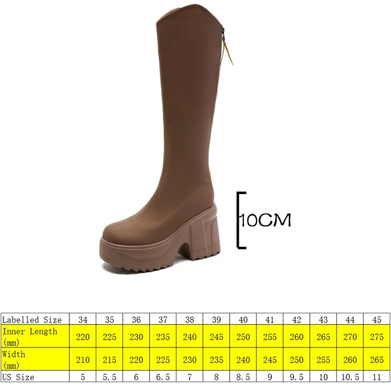 Fujin 10cm microfibra piattaforma sintetica zeppa autunno donna caviglia ginocchio stivaletti alti moda punta tonda ZIP per il tempo libero scarpe