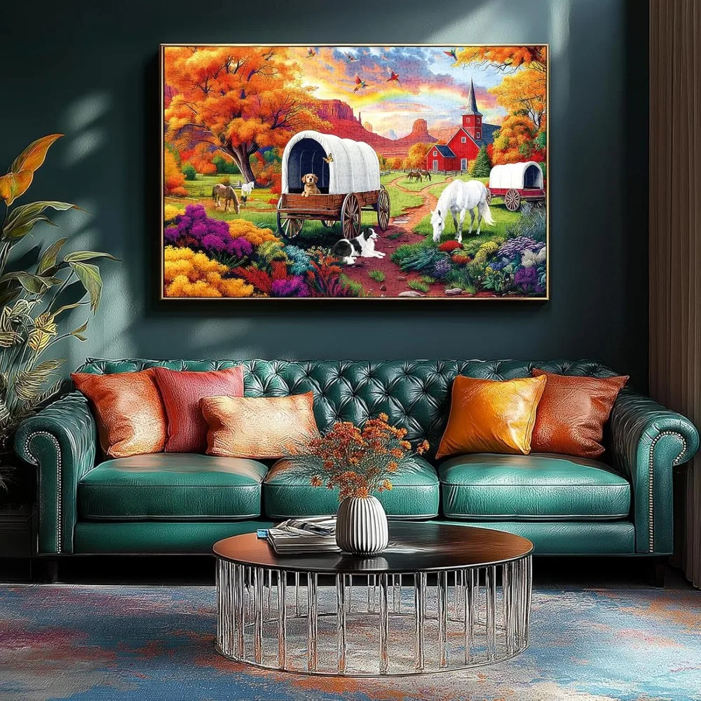 Puzzle pour adultes, chariot de chien d'automne, 1000/500/300/120 pièces, Puzzle de paysage, cadeau d'anniversaire, décor de salle de jeu, jouet de divertissement