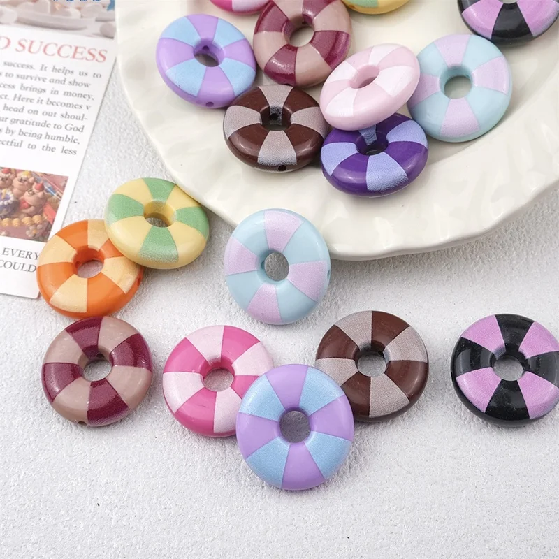 New style 50pcs/lot 27mm color pattern print geometry rounds shape resin beads diy jewelry garment hair accessory
