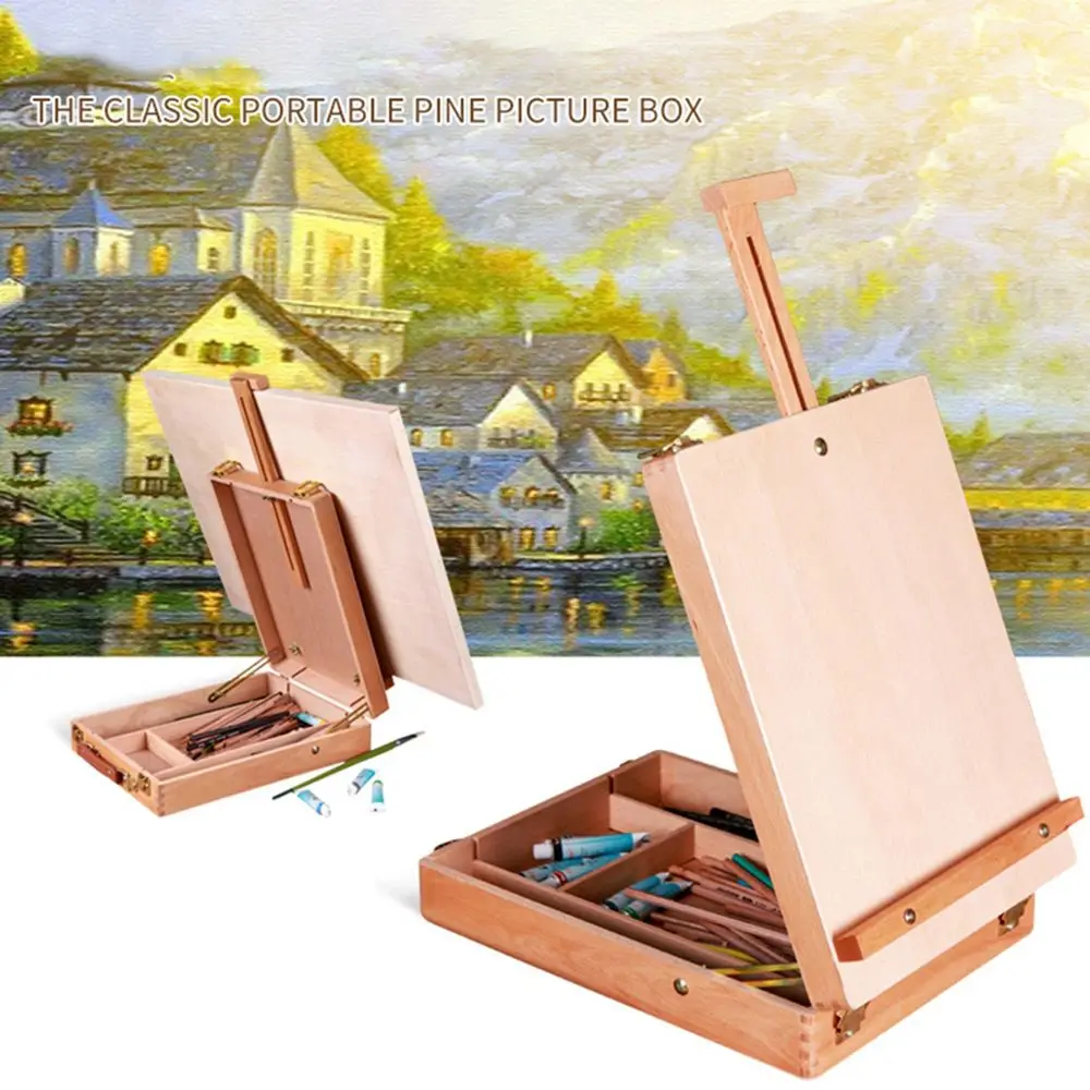 

Artist Wooden Desktop Table Art Painting Supplies Oil Paint Sketch Box Easel