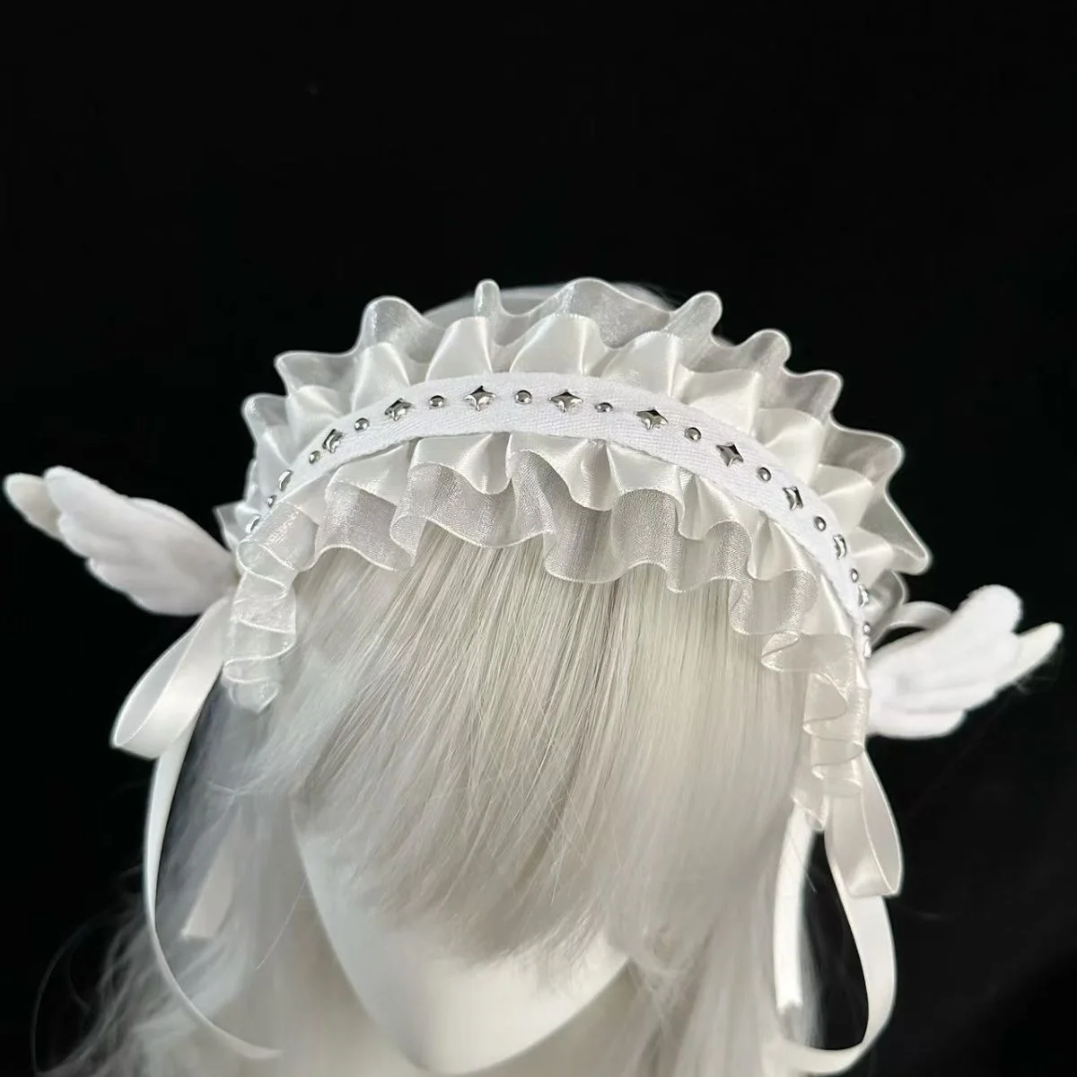 Frauen Landmine Anime Gothic Lolita Maid Dress Up Stirnband mit Engelsflügel Zwei Ente Billed Clip Haarband Cosplay Haarschmuck