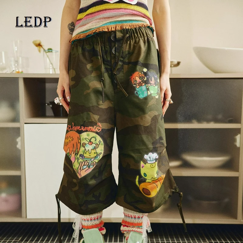 Summer Original Design New Women's Trousers Sweet Cool Cartoon Printing Camouflage Overalls Loose Thin Versatile Capris Ladies
