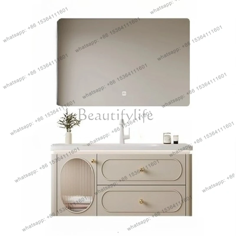 French Cream Luxury Bathroom Cabinet Skincare Decorations Display Partitions Cupboard