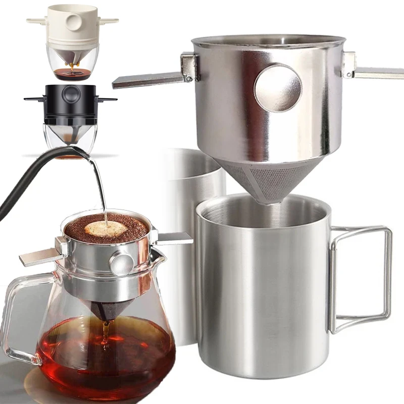 Portable Coffee Filter Cup Foldable Reusable Dripper with Dual Layer Mesh for Pour Over Brew No Filter Paper Travel Espresso