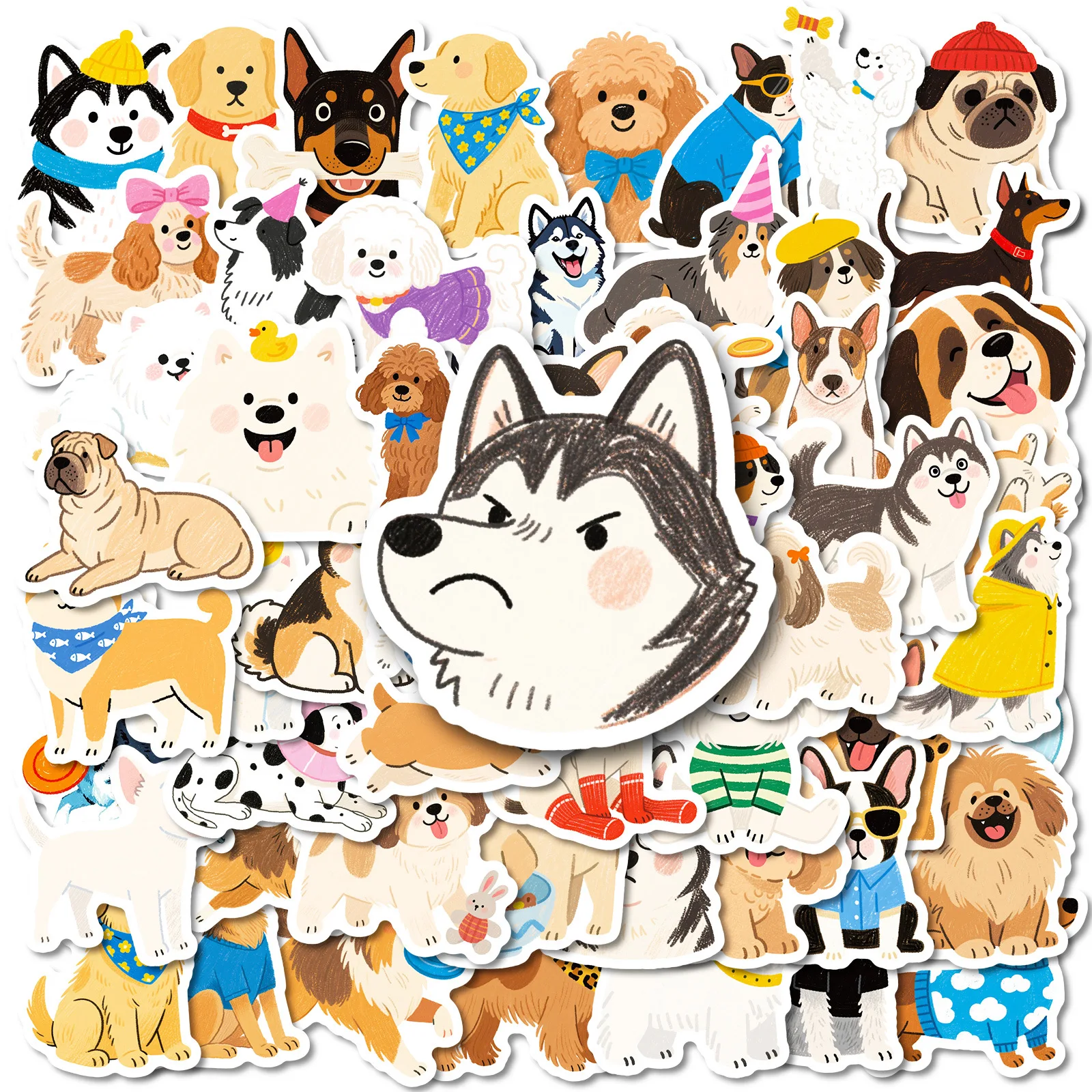 

10/56PCS Cute Hand-drawn Dog Cartoon Graffiti Cute Pet DIY Decorative Refrigerator Guitar Water Cup Waterproof Sticker Kids Toy