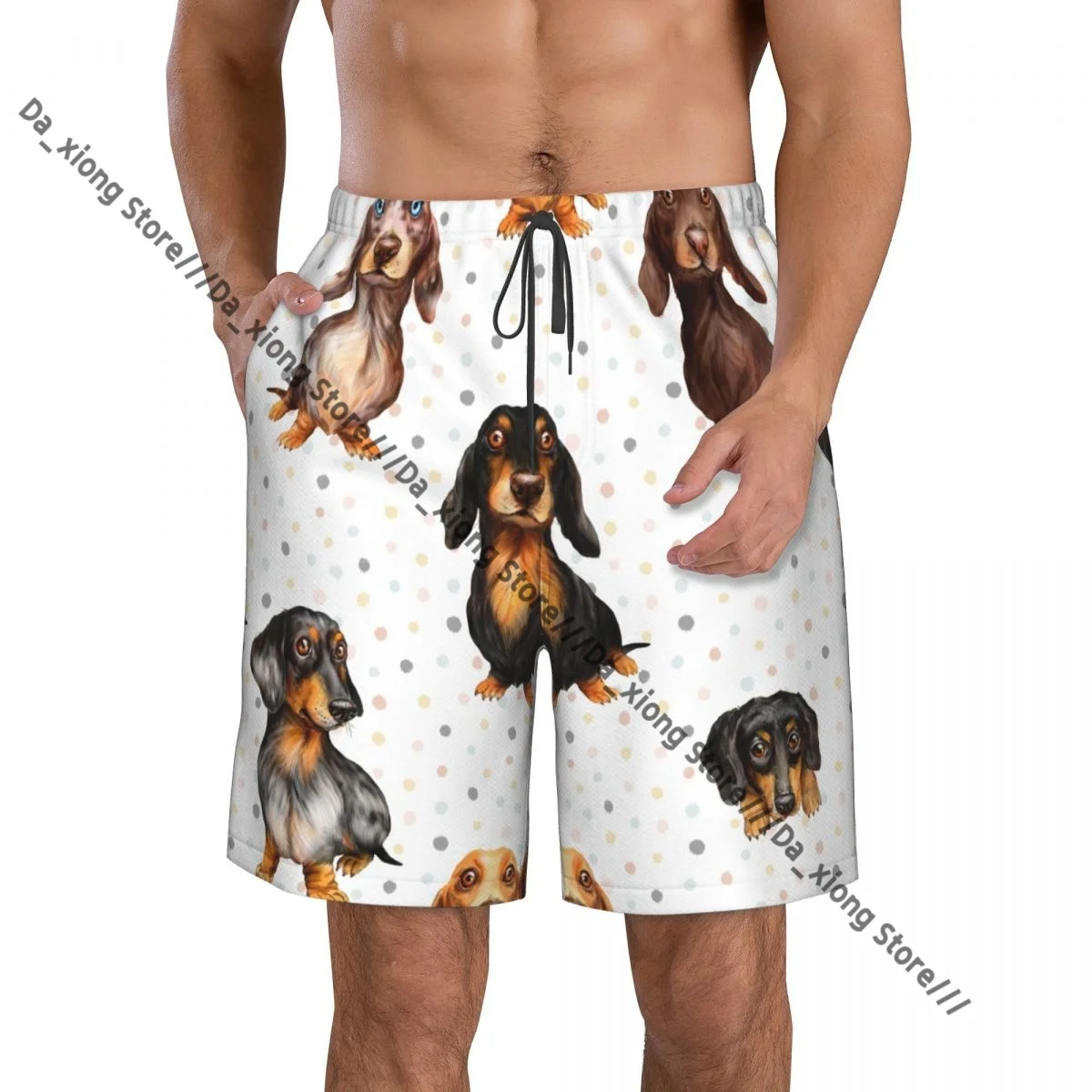 

Мужские пляжные короткие шорты для плавания, милые таксы в горошек, спортивные шорты для серфинга, купальники