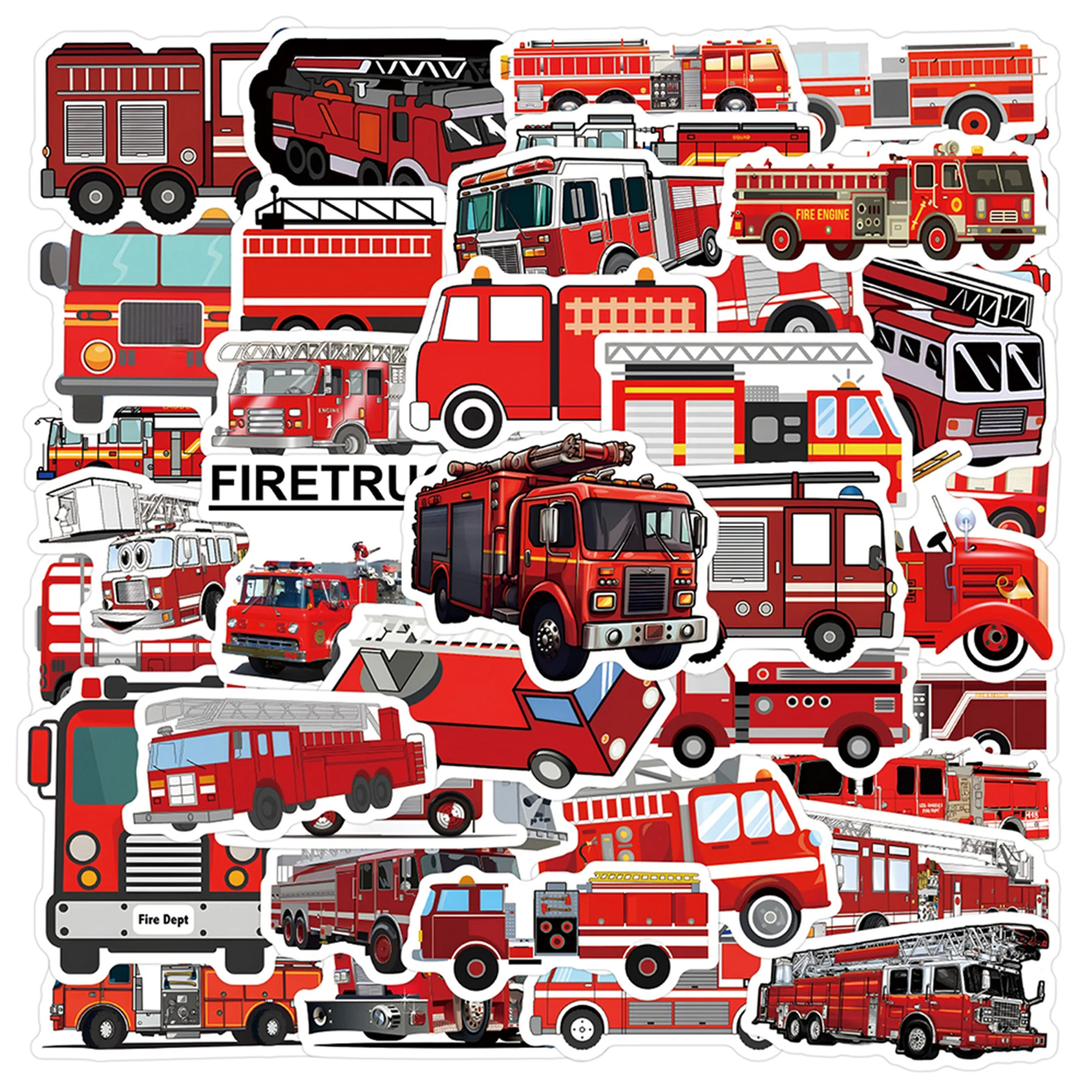 10/30/55PCS Cartoon Fire Truck Creative Stickers Graffiti Decoration Suitcase Water Cup Laptop Guitar Crapbook Waterproof Decal