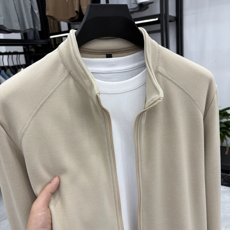 سترة بغطاء للرأس مخملية ألمانية مزدوجة الجوانب للرجال الأكثر مبيعًا لعام 2025 لخريف/شتاء جديد دافئ بلون سادة وسحاب وياقة واقفة #2