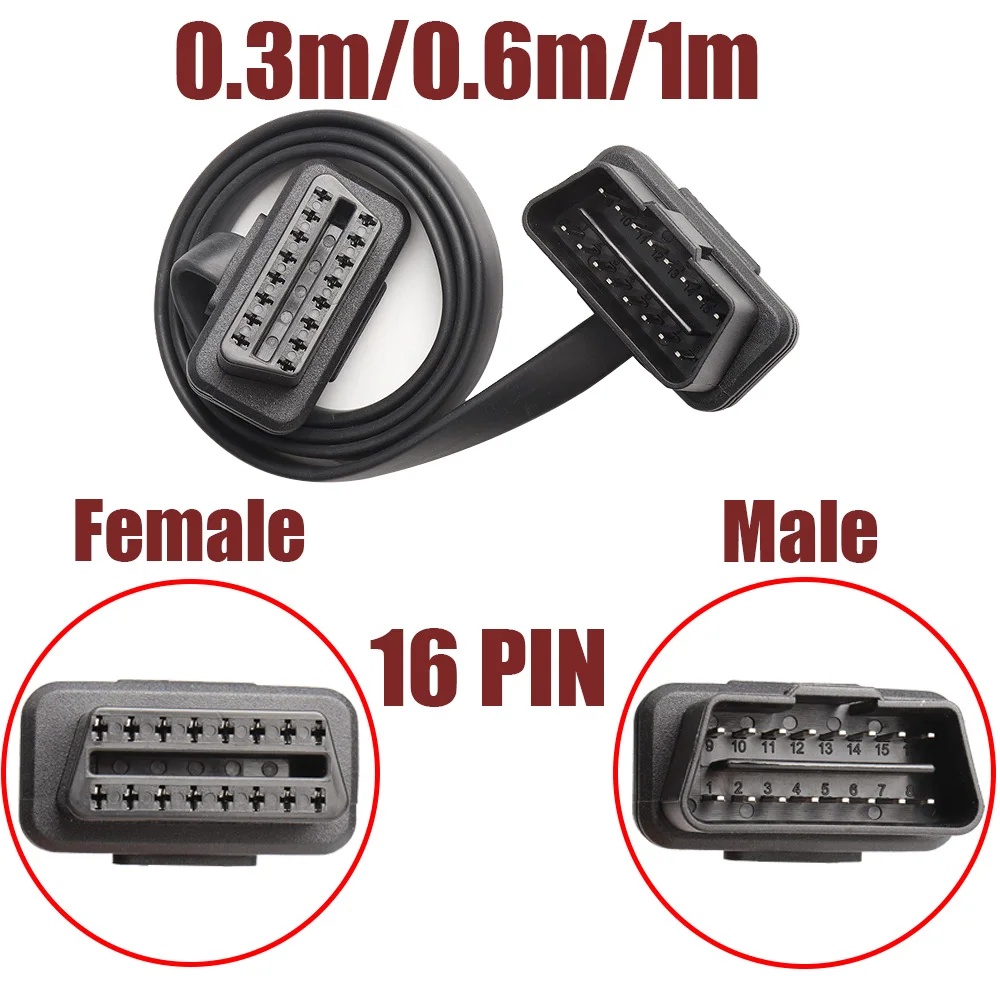 OBD2 OBDII Extension Cable Dual Connector OBD2 16PIN Male to dual Female Connection Flat+Thin as Noodle