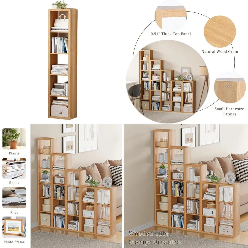 

5-Tier 11-Inch Open Back Bookcase with Thickened Border, Suitable for Displaying Books in Living Room or Home Office, Natural Oa