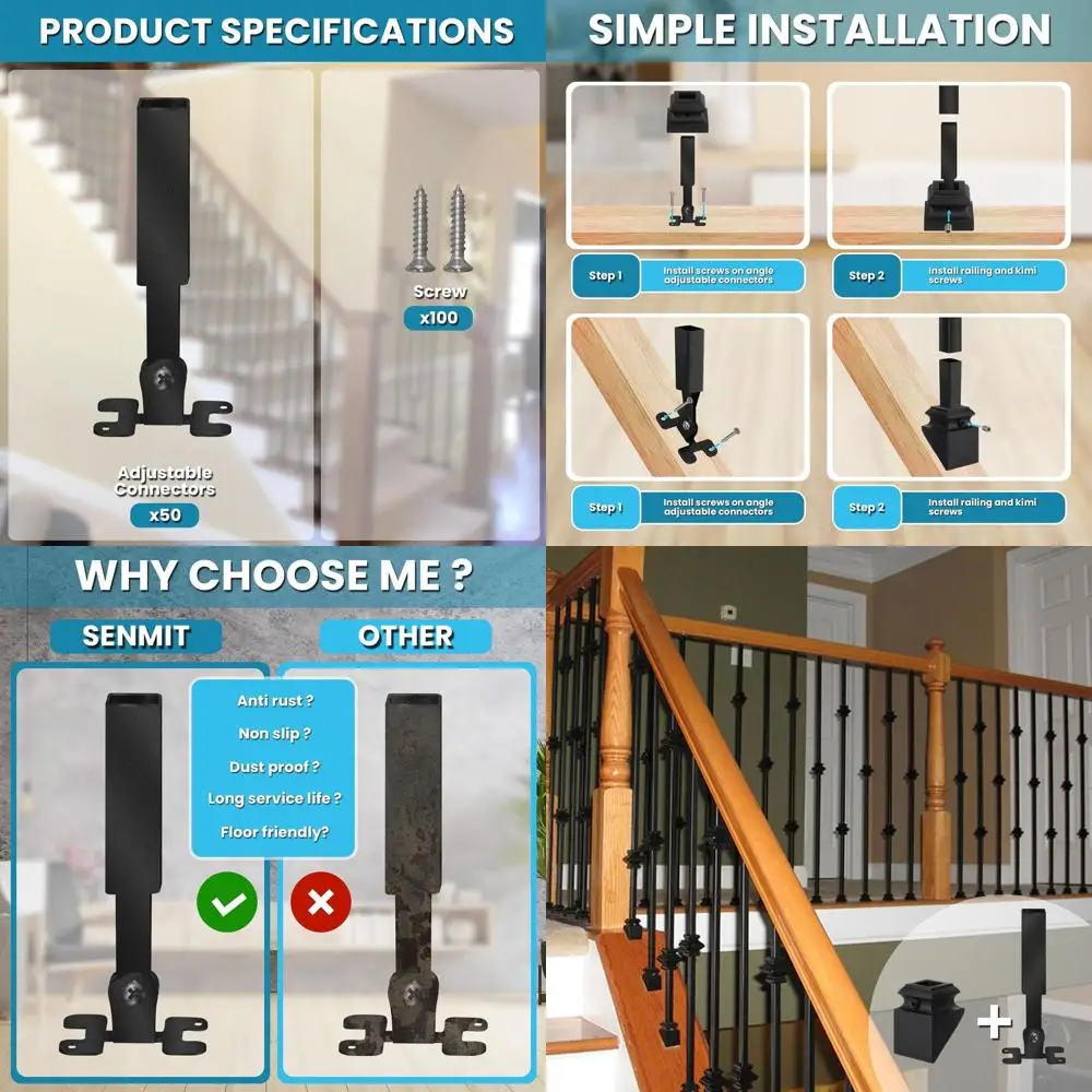 

Adjustable Baluster Swivel Connector for 1/2 Square Balusters - 50 Pack Interior Stair Parts