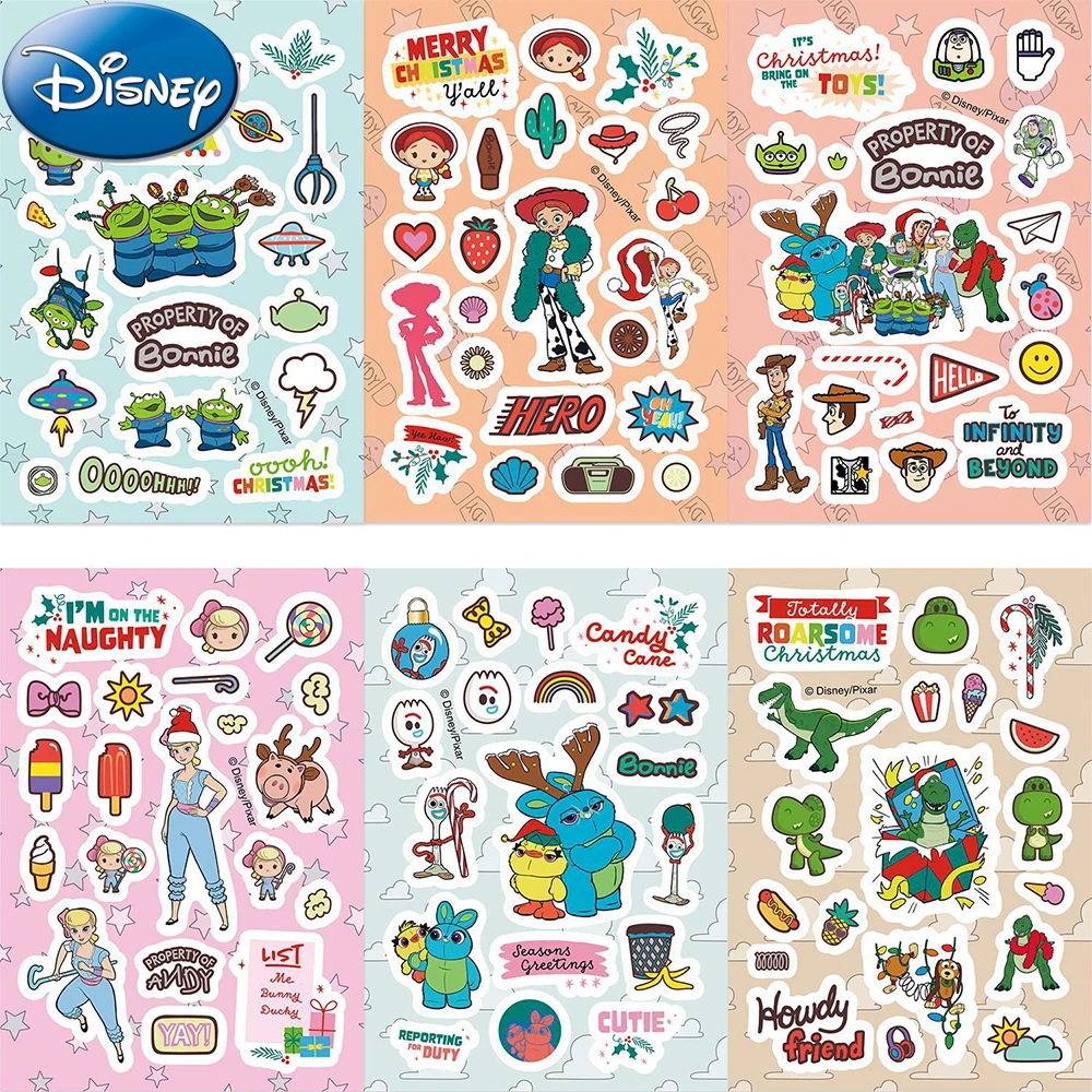 

8/16sheets Cute Disney Christmas Toy Story Stickers Kids Anime Movie Sticker Skateboard Luggage Phone Kawaii Cartoon Decals Toy