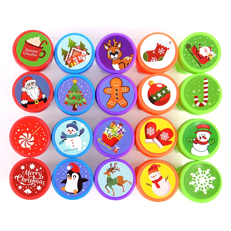 10pcs Child Stamps Cartoon Animals Unicorn Snowman Seal Set Christmas Kids Party Favors DIY Painting Self Inking Assorted Stamps