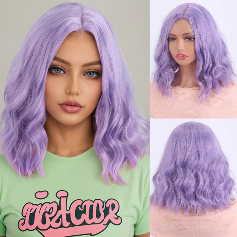 European and American style women's purple fashion curly wavy synthetic fiber colorful wig