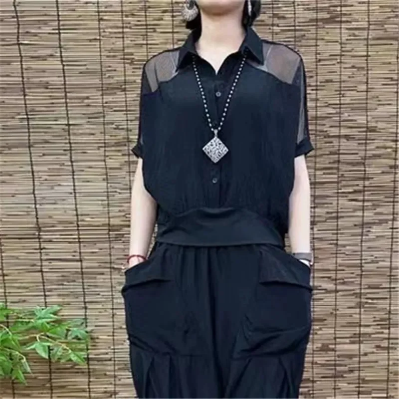 

Summer Women's Short Sleeved Shirt With Hollowed Out Flesh Cover Top Fashionable Temperament Slim Loose Versatile Casual T-shirt
