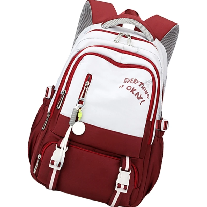 E74B Comfortable School Bag Large Capacity Backpack for Teens Student Nylon Fabric Rucksack Casual Daypack Rucksack