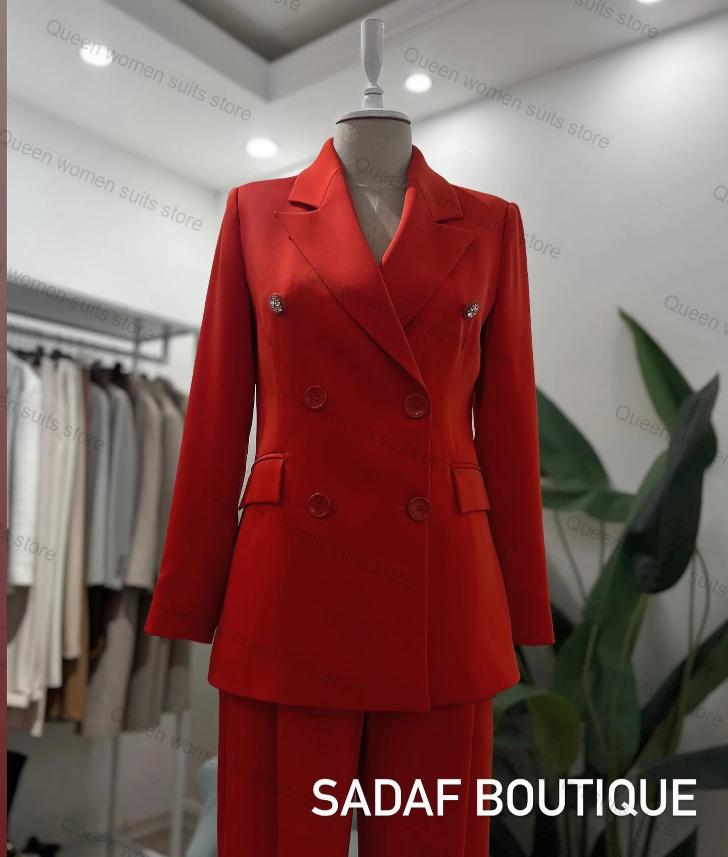 Blazer e calças de algodão de 2 peças para mulheres, smoking formal, calças vermelhas, casaco de casamento, senhora do escritório, vestido de baile, personalizado