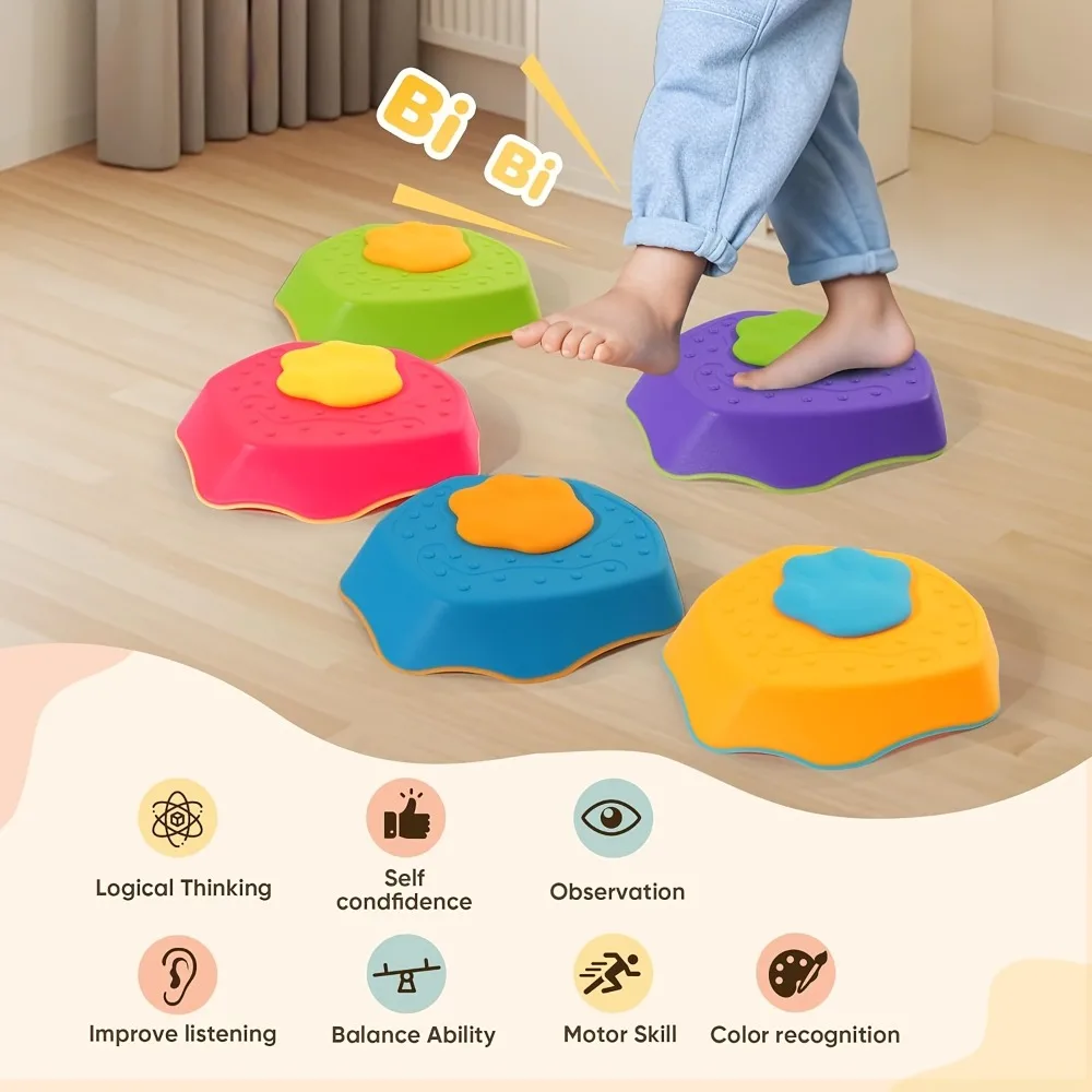 Ensemble de pierres à pas pour enfants de 3 ans et plus, 5 pièces, jouets d'équilibre et de Coordination, jeu intérieur/extérieur avec cadeau d'anniversaire sensoriel interactif