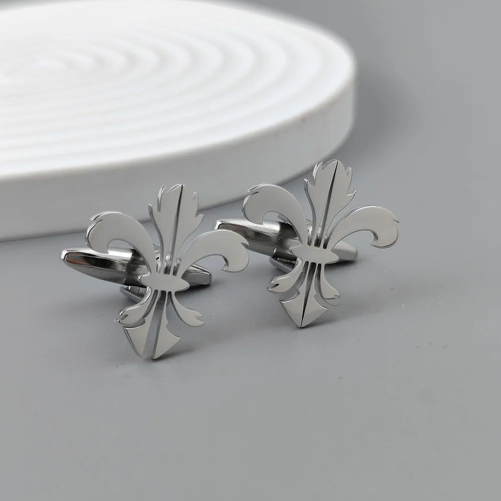 Retro Baroque men\'s cufflink shirt with fashionable lilies, stainless steel high-quality birthday gift, formal wear