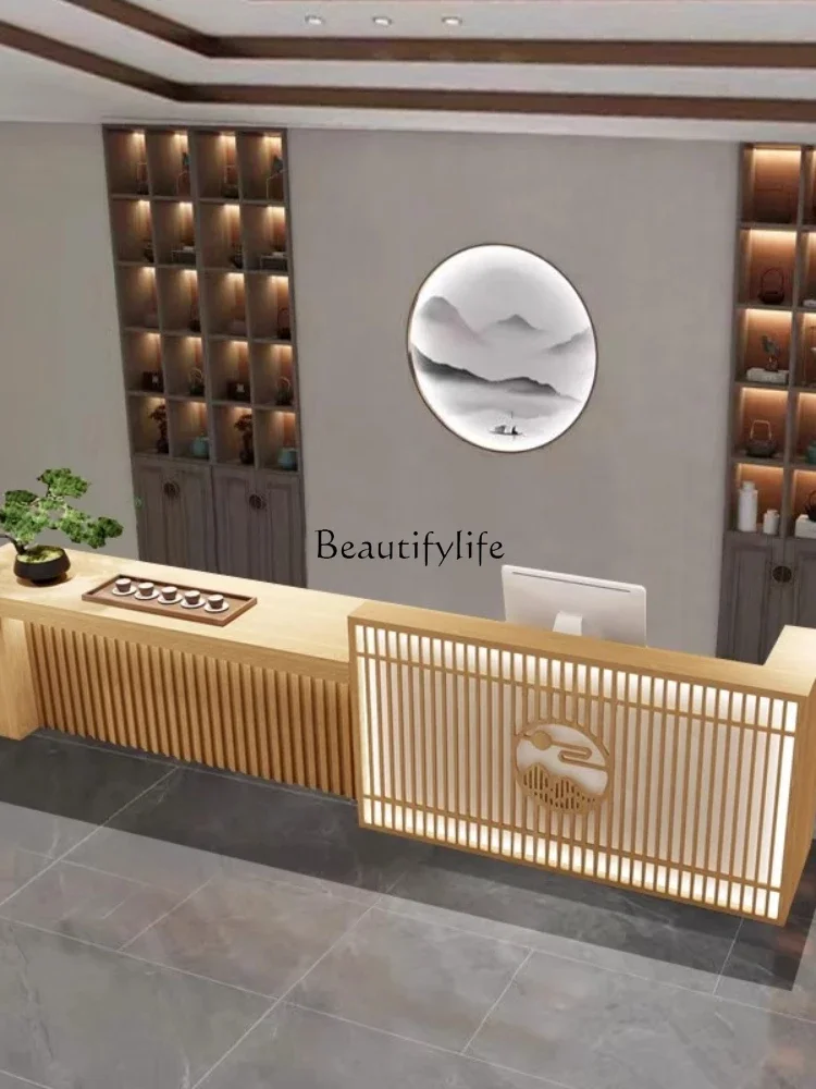 New Chinese Style Dark Coffee Color Cashier Reception Desk B & B Bar Tea House Front Desk