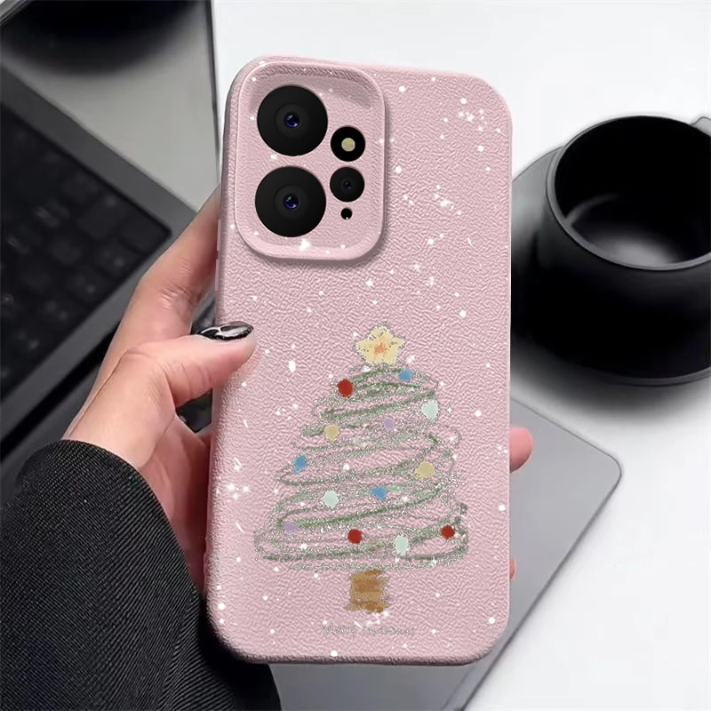 Luxury Leather Texture Silicone Case For Xiaomi 13T Pro Funda Redmi Note 13 12 14 11 Pro 5G Christmas Tree Print Soft Cover