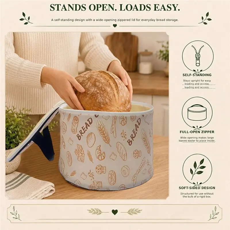 ABAE-Beeswax Bread Bag For Sourdough, Self-Standing Bread Storage Bag Bread Keeper / Loaf Carrier / Bread Saver / Country