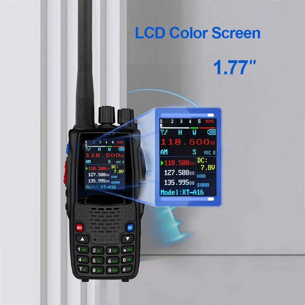 A64I Air Band Transmit VHF لاسلكي تخاطب KT-A16 TX 108-136.999MHz RX108.0000-136.999MHz 6W 200Ch W/10 NOAA توقعات الطقس