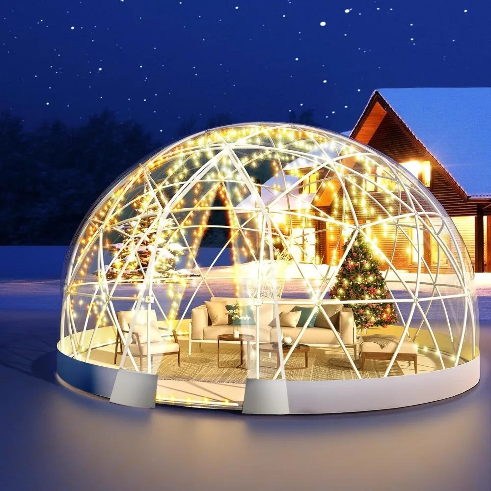 12FT Garden Dome lgloo, Geodesic Dome Greenhouse with PVC Clear Cover, Waterproof Garden Bubble Dome Tent House