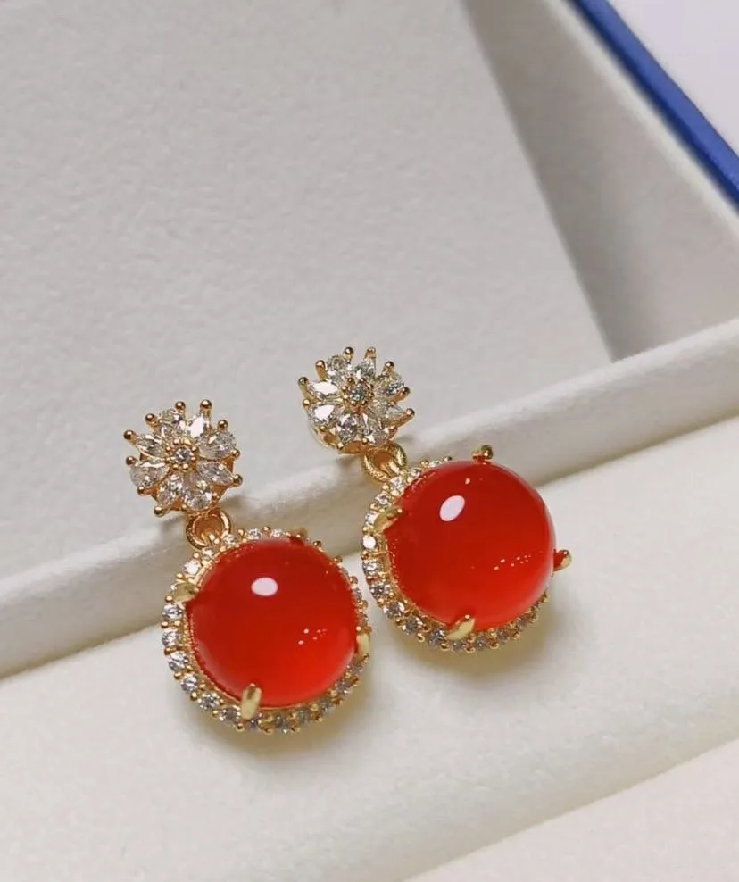 Fashion, natural, ice species of red chalcedony inlaid exquisite earrings