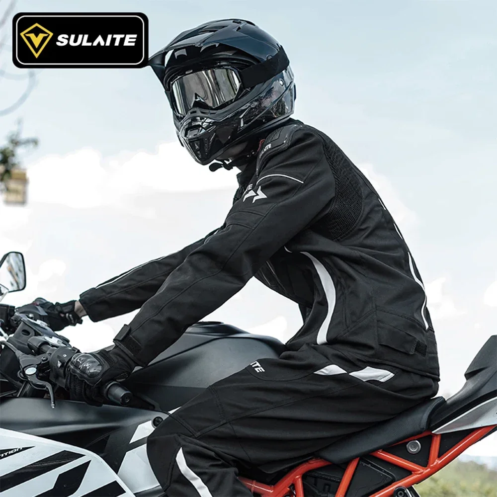 SULAITE Motorcycle Jacket Winter Kits Anti-fall Waterproof Protective Gear Jacket Pants Set Hip Protector Riding Suit Moto Pant