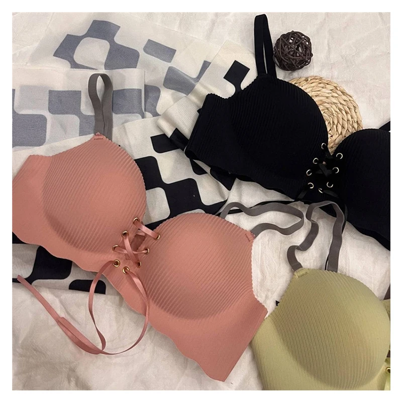 Push Up Bras for Women Lingerie Small Breasts Gathers With Drawstring Straps No Steel Rings Sexy Bra Female Seamless Bralette