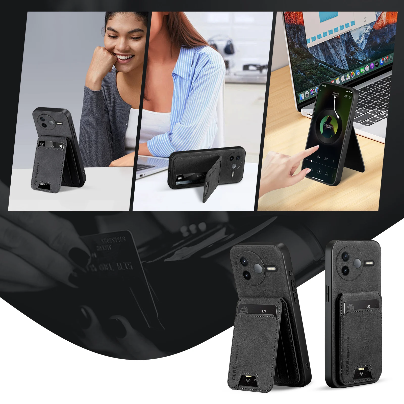 Phone Case For Redmi K80 Pro K70 E K60 K40S Solid Color Leather Wallet Card Slot Bracket Cover Funda view 6