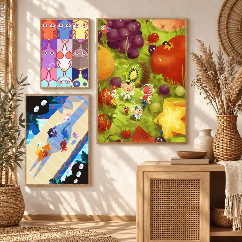 Playful Cartoon P-PIkMIn Cute Game Painting Calligraphy Modern Canvas Wall Art Prints for Living Room Decor | Wall Decals