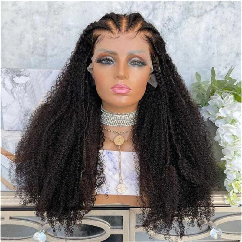 

Long 180Density 26inch Soft Glueless Kinky Curly Preplucked Black Lace Front Wig For African Women Babyhair Heat Resistant Daily