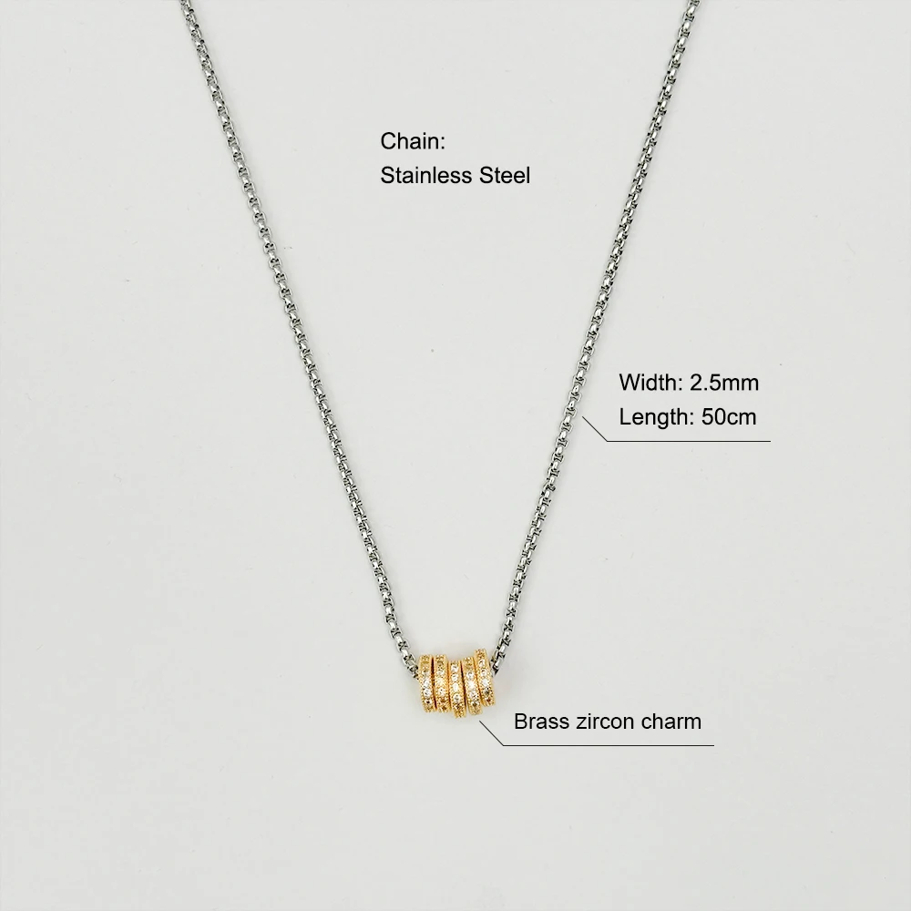 2024 Neuer Design-Schmuck, wasserdicht, 18 Karat vergoldeter Edelstahl, zweifarbig, kubanische Kette, charmefarbene Zirkon-Charm-Halskette – Detail 2