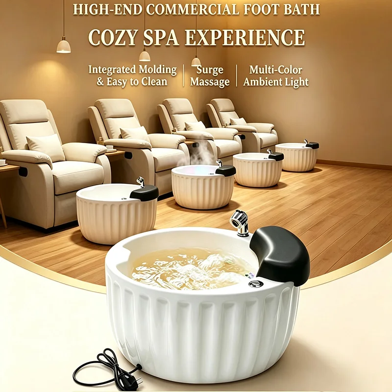 Acrylic Foot Soaking Tub For Home Bathroom Surf Jet Massage Color LED Light Hand‑Shower Multifunctional Foot Spa Basin