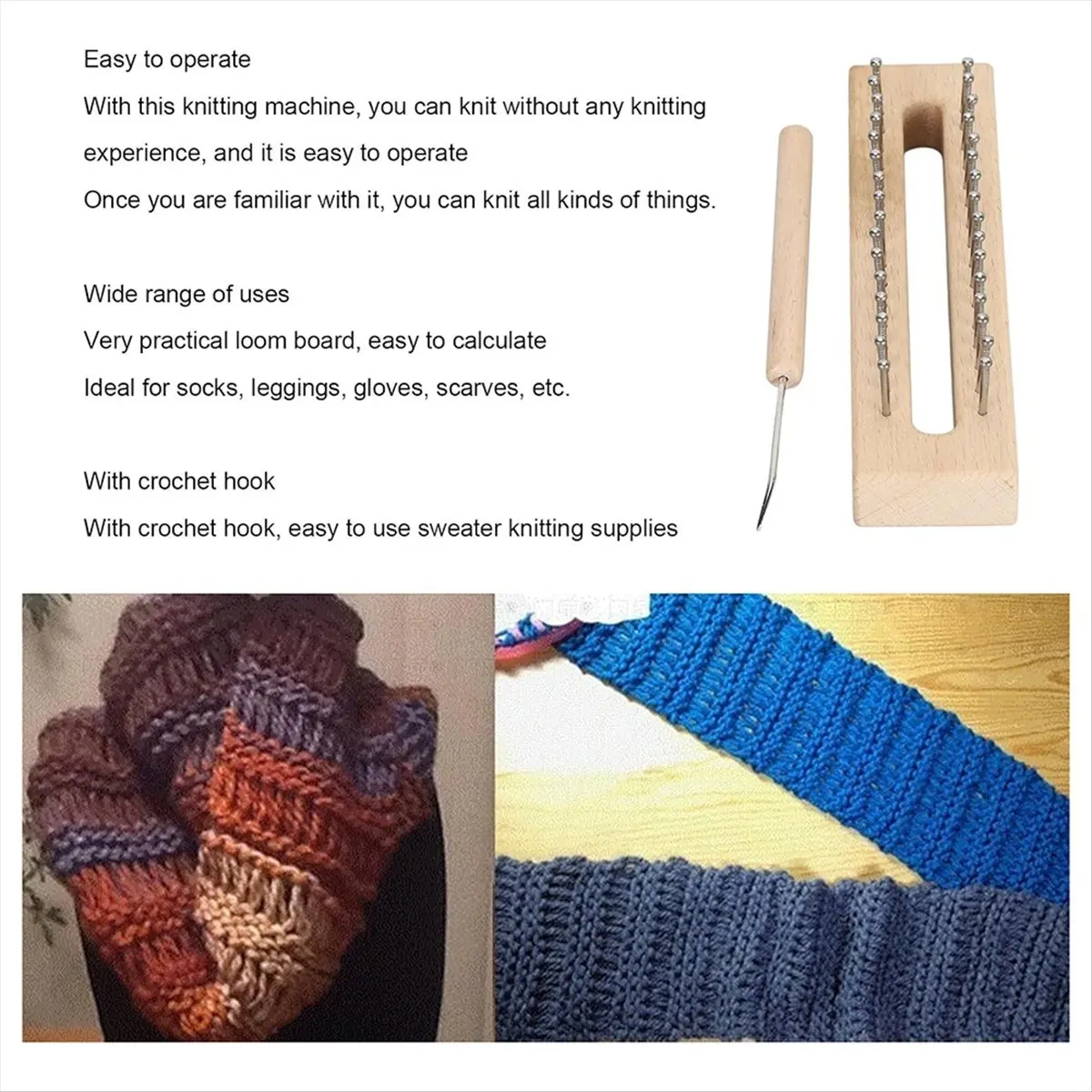 ABJS ,Wooden Knitting Looms with Looms Hook Wooden Knitting Looms Set for Scarf DIY Projects Knitting