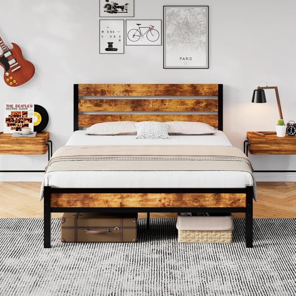 

Full Bed Frame with Headboard and Footboard, Noise Free, No Box Spring Needed, All-Metal Support System,with Under Bed Storage,