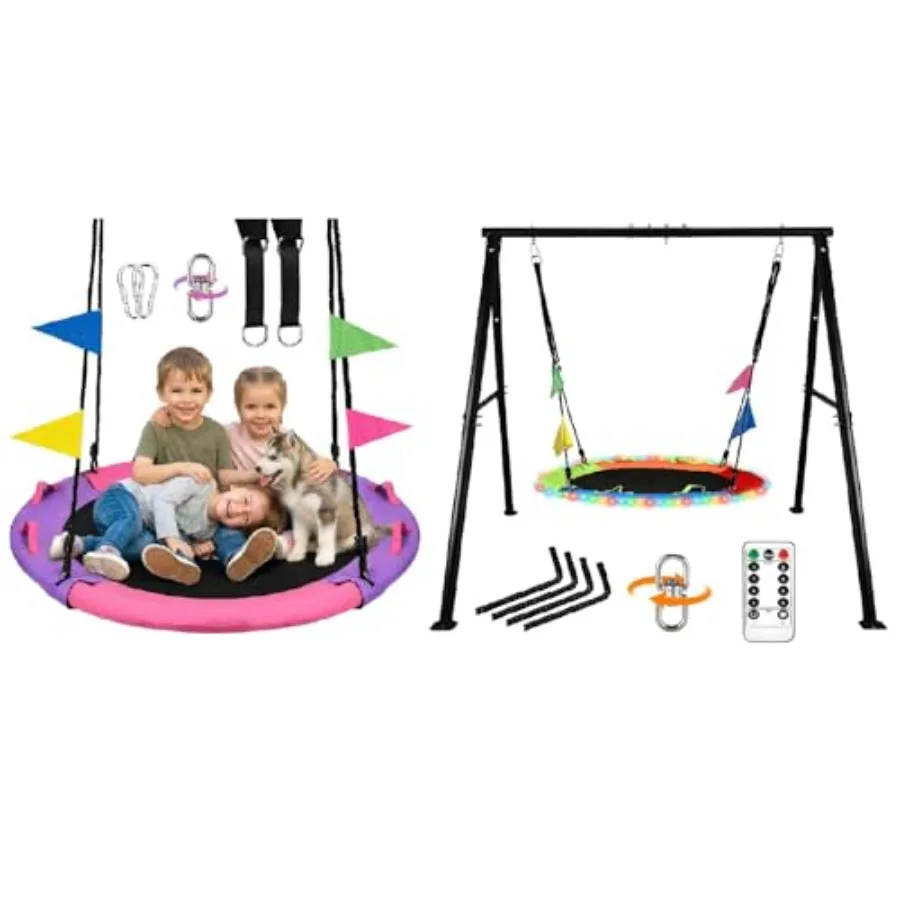 

Outdoor saucer tree swing, steel, black, 43-inch diameter with 440 lbs capacity heavy-duty A-frame stand