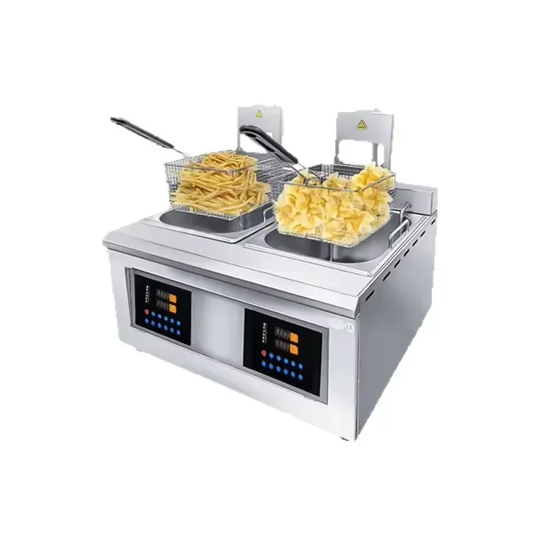 2026 Table Stainless Steel French Fries Machine 2 Tank 2 Basket Commercial Potato Chip Fryer Electrical Deep Fryer